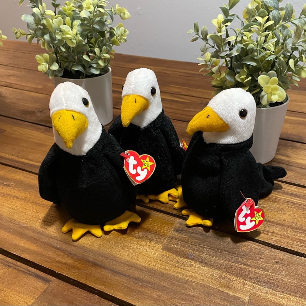 🙀Ty Set of 3 1996 Baldy Beanie Baby, all different tags.